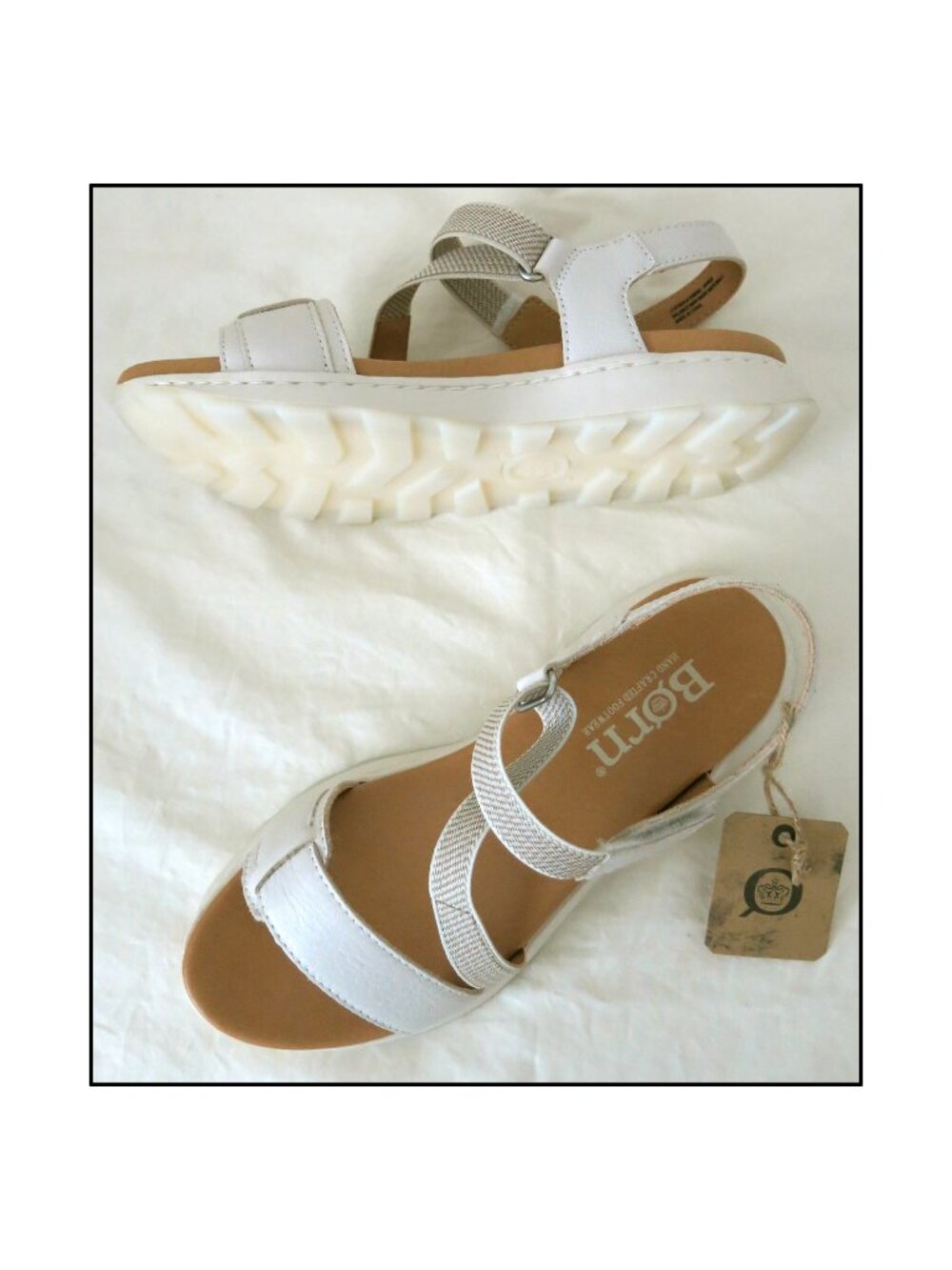 NIB $120 BORN Mady Leather Sandals Size 7 M White Combo (Sea Salt)